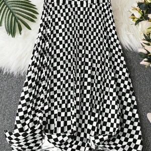 Black and White Checkered / Checkerboard Midi Skirt